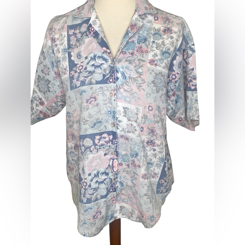 Vintage 80s Floral Patchwork Button Down Shirt - image 3